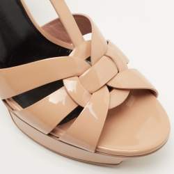 Pre Owned Saint Laurent Beige Patent Leather Tribute Sandals Size 38.5