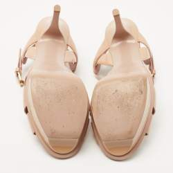 Pre Owned Saint Laurent Beige Patent Leather Tribute Sandals Size 38.5
