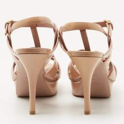 Pre Owned Saint Laurent Beige Patent Leather Tribute Sandals Size 38.5