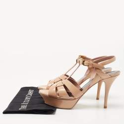 Pre Owned Saint Laurent Beige Patent Leather Tribute Sandals Size 38.5