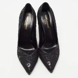 مملوكة مسبقًا Saint Laurent Black Mesh and Lace Pointed Toe Pumps Size 40