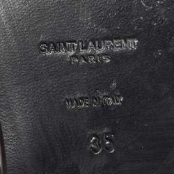 Saint Laurent Black Leather Logo T Bar Ankle Strap Flat Sandals Size 35