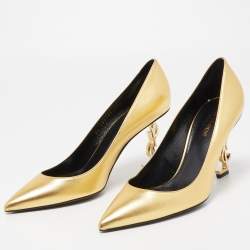 Pre Owned Saint Laurent Gold Leather Opyum Pumps Size 40