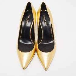 Pre Owned Saint Laurent Gold Leather Opyum Pumps Size 40