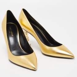 Pre Owned Saint Laurent Gold Leather Opyum Pumps Size 40