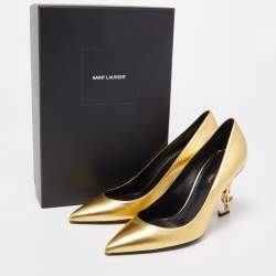Pre Owned Saint Laurent Gold Leather Opyum Pumps Size 40