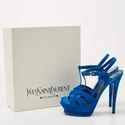 Pre Owned Saint Laurent Blue Suede Tribute Sandals Size 37.5