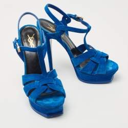 Pre Owned Saint Laurent Blue Suede Tribute Sandals Size 37.5