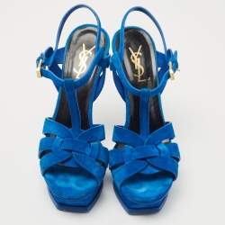 Pre Owned Saint Laurent Blue Suede Tribute Sandals Size 37.5
