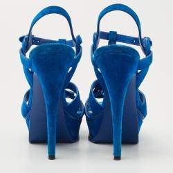 Pre Owned Saint Laurent Blue Suede Tribute Sandals Size 37.5