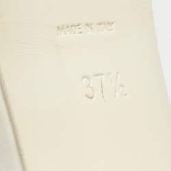 Pre Owned Saint Laurent White Perforated Leather Tribute Ankle Strap Platform Sandals Size 37.5