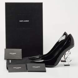 Pre Owned Saint Laurent Paris Black Patent Leather Opyum Pointed Toe Pumps Size 38