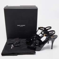 Saint Laurent Paris Black Leather Tribute Platform Ankle Strap Sandals Size 38
