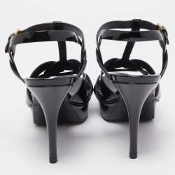 Saint Laurent Paris Black Leather Tribute Platform Ankle Strap Sandals Size 38