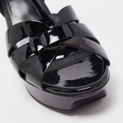 Saint Laurent Paris Black Leather Tribute Platform Ankle Strap Sandals Size 38