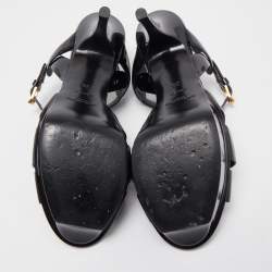 Saint Laurent Paris Black Leather Tribute Platform Ankle Strap Sandals Size 38