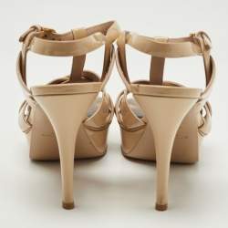 Pre Owned Saint Laurent Beige Patent Leather Tribute Platform Sandals Size 39