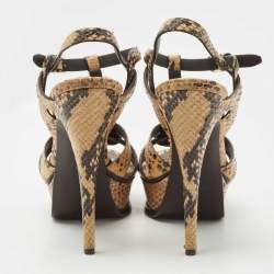 مملوكة مسبقًا Saint Laurent Brown Python Embossed Leather Tribute  Sandals Size 38