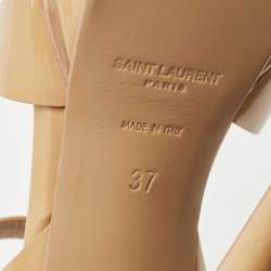 Saint Laurent Beige Patent Leather Tribute Ankle Strap Platform Sandals Size 37