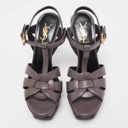 Pre Owned Saint Laurent Brown  Leather Tribute Sandals Size 37