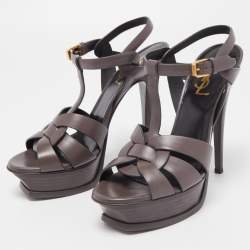 Pre Owned Saint Laurent Brown  Leather Tribute Sandals Size 37