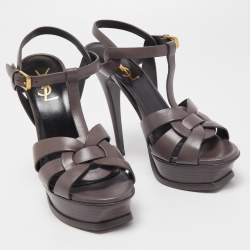 Pre Owned Saint Laurent Brown  Leather Tribute Sandals Size 37