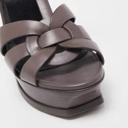 Pre Owned Saint Laurent Brown  Leather Tribute Sandals Size 37