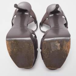 Pre Owned Saint Laurent Brown  Leather Tribute Sandals Size 37