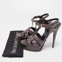 Pre Owned Saint Laurent Brown  Leather Tribute Sandals Size 37