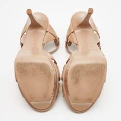 Pre Owned Saint Laurent Beige Patent Tribute Ankle Strap Sandals Size 36