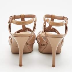 Pre Owned Saint Laurent Beige Patent Tribute Ankle Strap Sandals Size 36