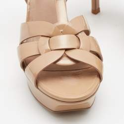 Pre Owned Saint Laurent Beige Patent Tribute Ankle Strap Sandals Size 36