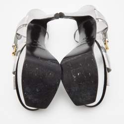 Pre Owned Saint Laurent Silver Leather Tribute Sandals Size 36.5