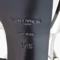 Pre Owned Saint Laurent Silver Leather Tribute Sandals Size 36.5