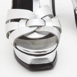 Pre Owned Saint Laurent Silver Leather Tribute Sandals Size 36.5