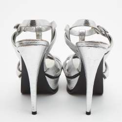 Pre Owned Saint Laurent Silver Leather Tribute Sandals Size 36.5