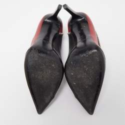 مملوكة مسبقًا Saint Laurent Black/Red Leather Zipper Pointed Toe Pumps Size 40
