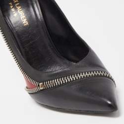 مملوكة مسبقًا Saint Laurent Black/Red Leather Zipper Pointed Toe Pumps Size 40