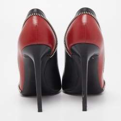 مملوكة مسبقًا Saint Laurent Black/Red Leather Zipper Pointed Toe Pumps Size 40