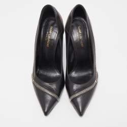 مملوكة مسبقًا Saint Laurent Black/Red Leather Zipper Pointed Toe Pumps Size 40
