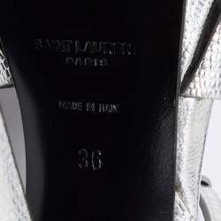 Pre Owned صندل سانت لوران تريبيوت جلد بنقشة السحلية فضي مقاس 36