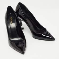 Pre Owned Saint Laurent Black Patent Leather Opyum Pointed Toe Pumps Size 37