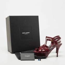Pre Owned Saint Laurent Burgundy Croc Embossed Leather Tribute Sandals Size 36