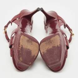 Pre Owned Saint Laurent Burgundy Croc Embossed Leather Tribute Sandals Size 36