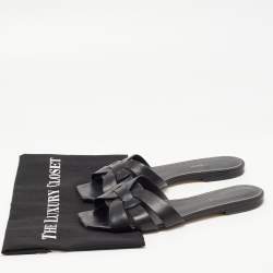 Saint Laurent Black Leather Tribute Flat Slides Size 39