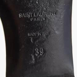 Saint Laurent Cream Patent Leather Tribute Flat Slides Size 39