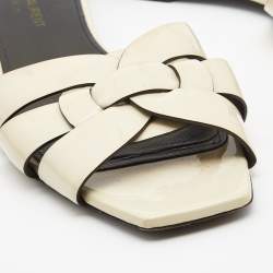 Saint Laurent Cream Patent Leather Tribute Flat Slides Size 39