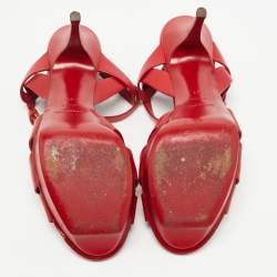 Saint Laurent Red Leather Tribute Platform Ankle Strap Sandals Size 41