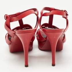 Saint Laurent Red Leather Tribute Platform Ankle Strap Sandals Size 41