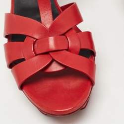 Saint Laurent Red Leather Tribute Platform Ankle Strap Sandals Size 41